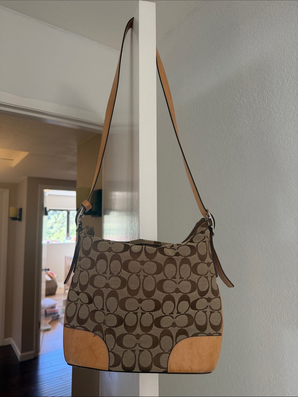 Coach Monogram Hobo Bag in Brown and Tan